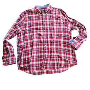 Nautica Mens Plaid Long Sleeve Shirt XL Red & Blue Cotton Blend